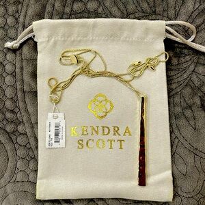 NEW Kendra Scott Gold Sculptural Hammered Stick Pendant Adjustable Necklace, 32"